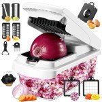 Vegetable Chopper,12 in 1 Multifunctional Food Chopper,Pro Onion Chopper with 7 Blades,Veggie Chopper with Container,Chopper Vegetable Cutter for Salad Potato Carrot Garlic,Kitchen Essential(White)