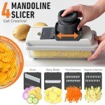 Mueller Vegetable Chopper Mandoline Slicer, Food Veggie Chopper, Cheese Grater, Onion Vegetable Cutter with Container, Dicer, Kitchen Gadgets & Essentials, White Sand/Grey