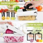 Vegetable Chopper,12 in 1 Multifunctional Food Chopper,Pro Onion Chopper with 7 Blades,Veggie Chopper with Container,Chopper Vegetable Cutter for Salad Potato Carrot Garlic,Kitchen Essential(White)