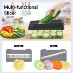 SpaceHacks 12-in-1 Vegetable Chopper, Kitchen Gadgets with 7 Blades, Veggie, Food, Onion Chopper, Cucumber Slicer, Versatile Mandoline, Includes Egg Separator & Finger Guard, Gray