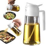 TrendPlain 16oz/470ml Glass Olive Oil Sprayer for Cooking - 2 in 1 Olive Oil Dispenser for Kitchen Gadgets, Air Fryer, Salad, and BBQ - White