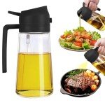 2 in 1 Oil Dispenser and Oil Sprayer, 470ml Dispenser Bottle Spray and Pour, Glass Olive Oil Sprayer for Cooking, Food-Grade Oil Spray Bottle Mister Spritzer for BBQ, Air Fryer, Kitchen (Black)