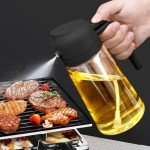 2 in 1 Oil Dispenser and Oil Sprayer, 470ml Dispenser Bottle Spray and Pour, Glass Olive Oil Sprayer for Cooking, Food-Grade Oil Spray Bottle Mister Spritzer for BBQ, Air Fryer, Kitchen (Black)
