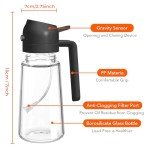 YRRAMATE 16oz/470ml Glass Olive Oil Sprayer for Cooking with Stickers, 2 in 1 Oil Dispenser for Kitchen Gadgets, Food Grade Premium Spray Bottle with Portion Control for Salad, Frying, BBQ (Black)