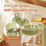 YARRAMATE 16oz/470ml Easy Refillable Oil Sprayer for Cooking, 2 in 1 Oil Dispenser for Kitchen and Oil Sprayer Bottle, Food-Grade Glass Oil Mister with Simple Open Design, Air Fryer,BBQ (Green)