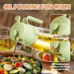 YARRAMATE 16oz/470ml Easy Refillable Oil Sprayer for Cooking, 2 in 1 Oil Dispenser for Kitchen and Oil Sprayer Bottle, Food-Grade Glass Oil Mister with Simple Open Design, Air Fryer,BBQ (Green)