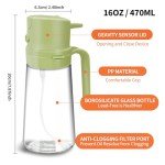 YARRAMATE 16oz/470ml Easy Refillable Oil Sprayer for Cooking, 2 in 1 Oil Dispenser for Kitchen and Oil Sprayer Bottle, Food-Grade Glass Oil Mister with Simple Open Design, Air Fryer,BBQ (Green)