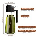 YARRAMATE 16oz/470ml Light-Blocking Dark Oil Sprayer for Cooking, 2 in 1 Olive Oil Dispenser Bottle for Kitchen, Premium Dark Green Glass Oil Bottle, Food-Grade Oil Mister for Air Fryer, BBQ (Black)