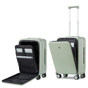 Hanke Grace Hard Shell Suitcases with Wheels,20 Inch Carry On Luggage Airline Approved with Aluminum Frame, Travel suitcase with Front Pocket Travel Luggage for Short Business Trips, Bamboo Green.