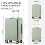Hanke Grace Hard Shell Suitcases with Wheels,20 Inch Carry On Luggage Airline Approved with Aluminum Frame, Travel suitcase with Front Pocket Travel Luggage for Short Business Trips, Bamboo Green.