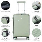Hanke Grace Hard Shell Suitcases with Wheels,20 Inch Carry On Luggage Airline Approved with Aluminum Frame, Travel suitcase with Front Pocket Travel Luggage for Short Business Trips, Bamboo Green.