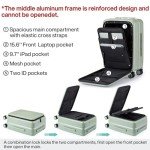 Hanke Grace Hard Shell Suitcases with Wheels,20 Inch Carry On Luggage Airline Approved with Aluminum Frame, Travel suitcase with Front Pocket Travel Luggage for Short Business Trips, Bamboo Green.