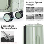 Hanke Grace Hard Shell Suitcases with Wheels,20 Inch Carry On Luggage Airline Approved with Aluminum Frame, Travel suitcase with Front Pocket Travel Luggage for Short Business Trips, Bamboo Green.