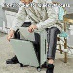 Hanke Grace Hard Shell Suitcases with Wheels,20 Inch Carry On Luggage Airline Approved with Aluminum Frame, Travel suitcase with Front Pocket Travel Luggage for Short Business Trips, Bamboo Green.