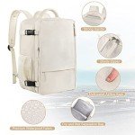 Sinaliy Travel Backpack for Women, Expandable 40L Carry on Flight Approved Backpack, 17 Inch Laptop Waterproof Travel Bag for College, Travel, Work, Beige