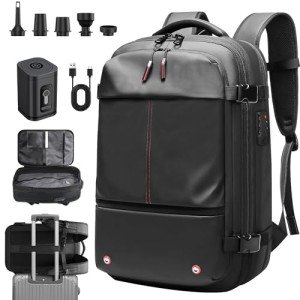 Vacuum Backpack Travel, Airback Vacuum Compression Travel Backpack with Pump, Water Resistant & TSA Anti Theft, Ideal for Travel/Camping/Laptop (With Electric Air Pump & Black)