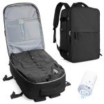 WEPLAN Travel Airback Backpack with Vacuum Compression, Waterproof Travel Backpacks with Air Pump, Large 18×14×8 inch Personal Item Bag United Airlines Approved, Vacuum Seal Backpack, Black