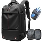 IKYWT Vacuum Seal Backpack Travel 60L Expandable Air Compression System, Airback Vacpack Backpack TSA Lock Water Resistant Carry-On Luggage (Black, with Pump)