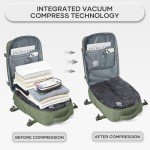 Vacuum Compression Backpack, Travel Vacuum Backpack with Electric Vacpack Pump, Flight Approved Carry On Personal Item Suitcase Luggage for Men Women, Green