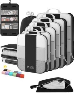 10 Set Compression Packing Cubes for Travel Essentials,Compressible Expandable Packing Cubes for Suitcase,OlarHike Luggage Organizer Bags for Travel,Handy Helper for Organizing Clothes(Black)