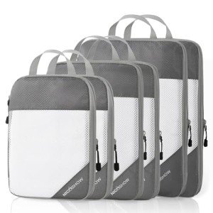 NICOSHOW 6 Set Compression Packing Cubes for Travel - Compressible, Lightweight, and Space-Saving Packing Cubes, Travel Essentials for Women, Grey