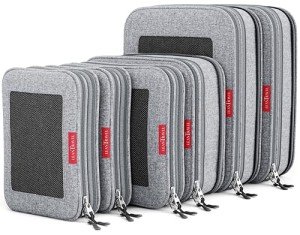 LeanTravel Compression Packing Cubes for Travel Organizers with Double Zipper (6-Pack (2L+2M+2S), Grey)