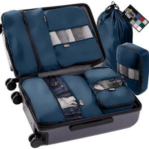 GORILLA GRIP 6 Set Packing Cubes, Travel Essentials for Suitcase, Mesh Organizer Bags for Clothes Toiletries Shoes and Laundry, Luggage and Carry On Airplane Accessories, Traveling Must Haves Navy