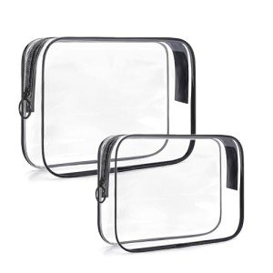 ploimyur TSA Approved Toiletry Bag,2 Pack Clear Toiletry Bag, Quart Size Travel Essential Bags for Toiletries,Clear Makeup Bag Organizer, Carry on Cosmetic Bags for Women,Black