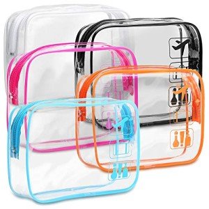 F-color TSA Approved Toiletry Bag - 5 Pack Clear Toiletry Bags Quart Size Travel Bag, Clear Cosmetic Makeup Bags for Women Men, Carry on Airport Airline Compliant Bag, 5 Colors(for age 12 or above)