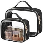 PACKISM Clear Makeup Bag - TSA Approved Toiletry Bag with Handle Large Opening, Clear Toiletry Bags for Traveling Travel Essentials, Travel Bags for Toiletries, Black