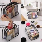 Tbestmax 10 Pcs Clear Cosmetic Bags Small Makeup Bags Portable Waterproof Travel Toiletry Bags Organizer Black, 7.5"x 4.8"x 2.3"