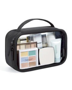 BAGSMART TSA-Approved Toiletry Bag, Large Opening Clear Makeup Bag with Handle, Quart Sized Travel Toiletry Bag, Carry-On Airline Compliant for Men and Women (Black)