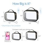 PACKISM Clear Makeup Bag - TSA Approved Toiletry Bag with Handle Large Opening, Clear Toiletry Bags for Traveling Travel Essentials, Travel Bags for Toiletries, Black