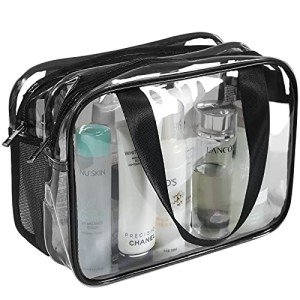 Auseibeely Clear Toiletry Bag for Women Men, Portable Large Travel Makeup Bag, Waterproof & Draining Transparent Cosmetic Bag, Carry On Airport Airline Compliant Bag