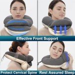 BUYUE Travel Neck Pillows for Airplanes, 360° Head Support Sleep for Long Flight, Skin-Friendly & Breathable, Kit with 3D Contoured Eye Mask, Earplugs and Storage Bag (Adult, Grey, 90+ lbs)