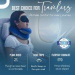 BCOZZY Travel Neck Pillow for Airplane – Patented Double Support for Head, Neck, and Chin. Best for Long Flights, Plane Sleeping, and Car Rides. Adjustable Size. Fully Washable. Carry Bag. Large, Navy