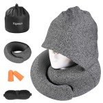Vzpeun Travel Pillow - Hooded Neck Pillow Airplane, Memory Foam Pillow for Plane, Office, Cars Sleeping, Long Flight Must Haves, Road Trip Essentials Accessories for Adults
