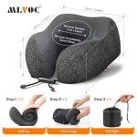 MLVOC Travel Pillow 100% Pure Memory Foam Neck Pillow, Comfortable & Breathable Cover, Machine Washable, Airplane Travel Kit with 3D Contoured Eye Masks, Earplugs, and Luxury Bag, Standard (Black)