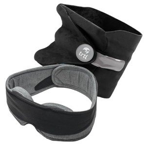 trtl Travel Pillow and Glimpse Sleep Mask Bundle - Comfortable Neck Pillow for Traveling - Breathable, Cooling Eye Mask for Sleeping - Black