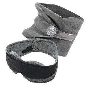 trtl Travel Pillow and Glimpse Sleep Mask Bundle - Comfortable Neck Pillow for Traveling - Breathable, Cooling Eye Mask for Sleeping - Grey