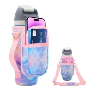 for Owala FreeSip Insulated Stainless Steel Water Bottle Cup Holder Cover Carrier Sling Bag with Strap, Pouch Pocket for Phone/Accessories, add Handle for Owala 32oz