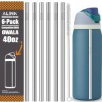 ALINK Stainless Steel Straws for 40oz Owala FreeSip Insulated Water Bottle, 6 Pack Reusable Metal Replacement Straws Compatible With 40oz Owala Freesip Cup Lid Only, Plus Straw Brush, Dishwasher Safe
