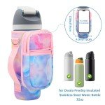 for Owala FreeSip Insulated Stainless Steel Water Bottle Cup Holder Cover Carrier Sling Bag with Strap, Pouch Pocket for Phone/Accessories, add Handle for Owala 32oz