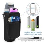 for Owala FreeSip Insulated Stainless Steel Water Bottle Cup Holder Cover Carrier Sling Bag with Strap, Pouch Pocket for Phone/Accessories, add Handle for Owala 24oz (Black-24oz)