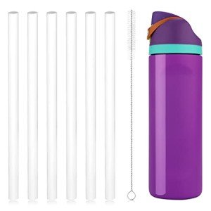 6pcs Replacement Straws for Owala FreeSip 24 oz, 32 oz, Reusable Straws with Cleaning Brush for Owala Flip Insulated Stainless Steel Water Bottle 24oz 32oz, Tumbler Accessories Parts (White)