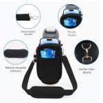 for Owala FreeSip Insulated Stainless Steel Water Bottle Cup Holder Cover Carrier Sling Bag with Strap, Pouch Pocket for Phone/Accessories, add Handle for Owala 24oz (Black-24oz)