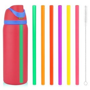6pcs Replacement Straws for Owala FreeSip 40oz, Reusable Plastic Straws with Cleaning Brush for Owala Flip Insulated Stainless Steel Water Bottle 40oz Tumbler Accessories Parts (6 Colors)