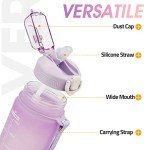 YC Kitchen Motivational Water Bottle with Time Marker- 32oz Water Bottles with Times to Drink, Leakproof & BPA Free Sports Water Bottle with Straw & Carry Strap for Fitness, Gym, and Outdoor Sports