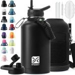 DYSANKY Insulated Water Bottle | Thickened Stainless Steel Vacuum Metal Thermos | Portable Sports Half Gallon Large Water Jug for Gym and Hiking with Straw, Carrier Bag, Handle Strap | BPA-Free 64 oz