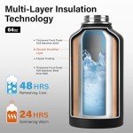 DYSANKY Insulated Water Bottle | Thickened Stainless Steel Vacuum Metal Thermos | Portable Sports Half Gallon Large Water Jug for Gym and Hiking with Straw, Carrier Bag, Handle Strap | BPA-Free 64 oz